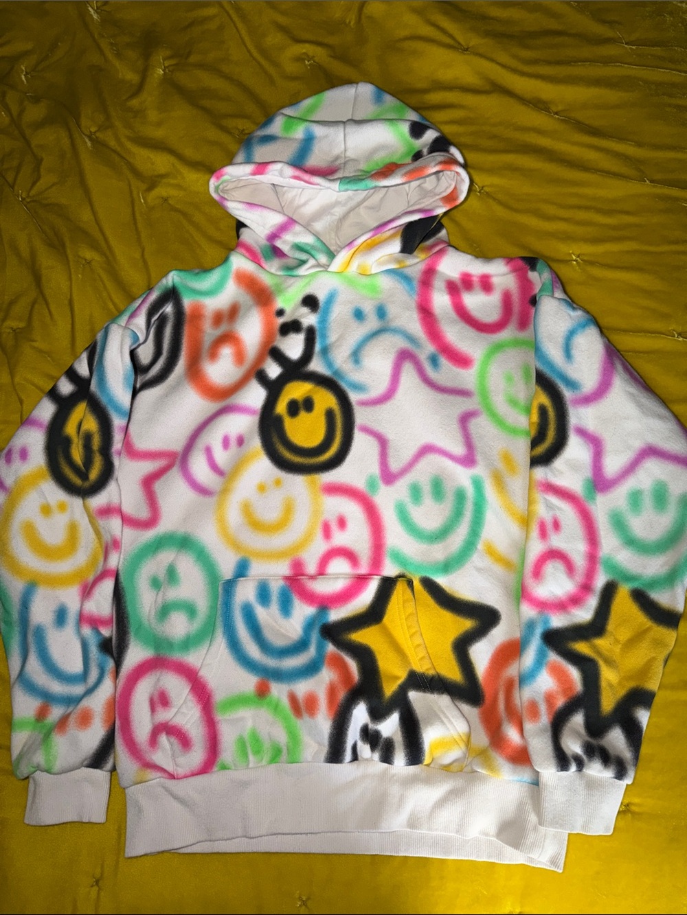 PacSun White Hoodie with Neon Graffiti Accents